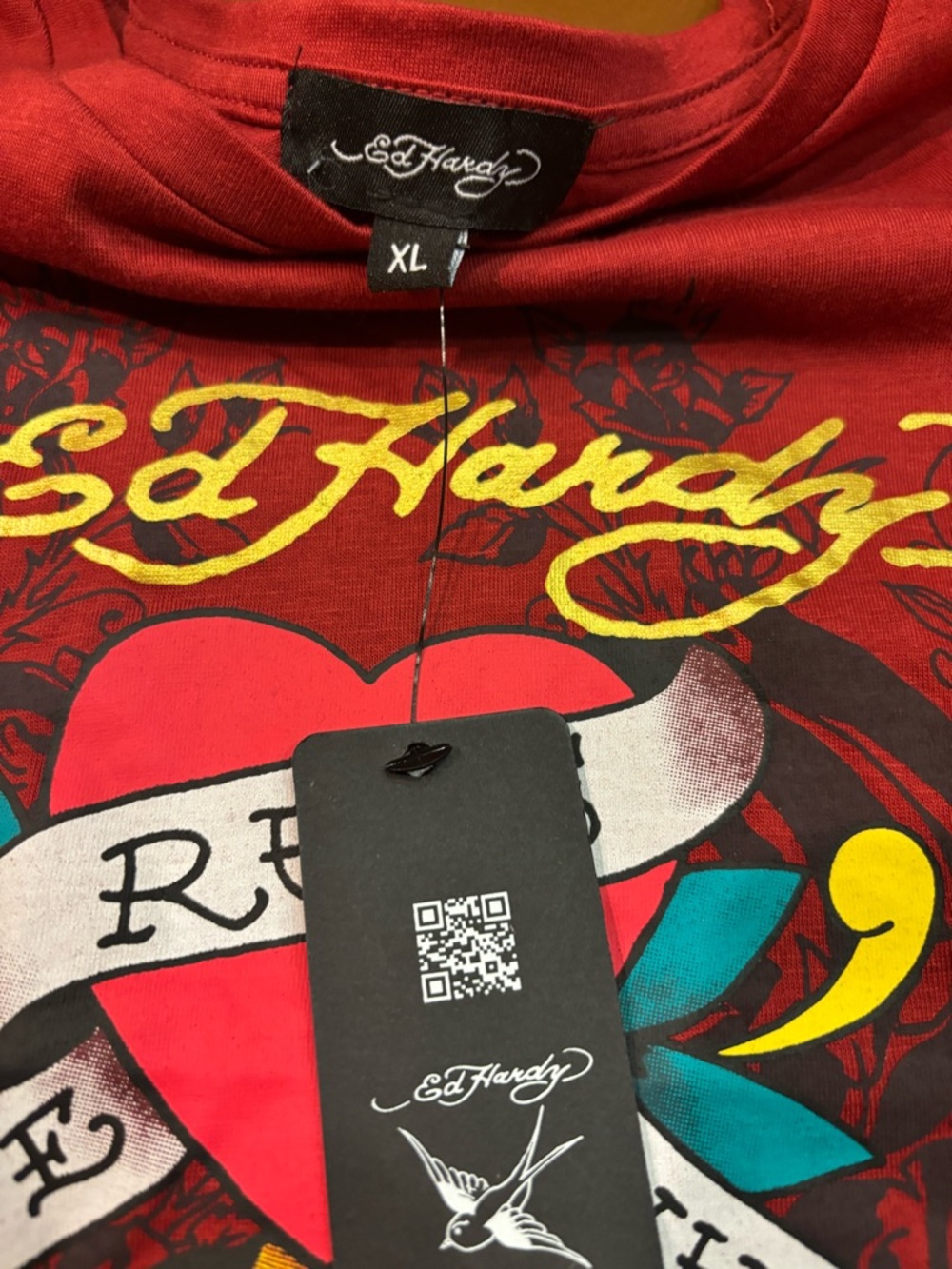 Ed Hardy Maroon Graphic Long Sleeve Shirt XL New